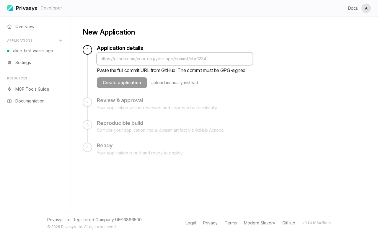 New Application screen