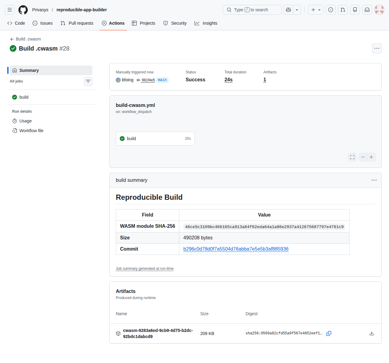 GitHub Actions build log